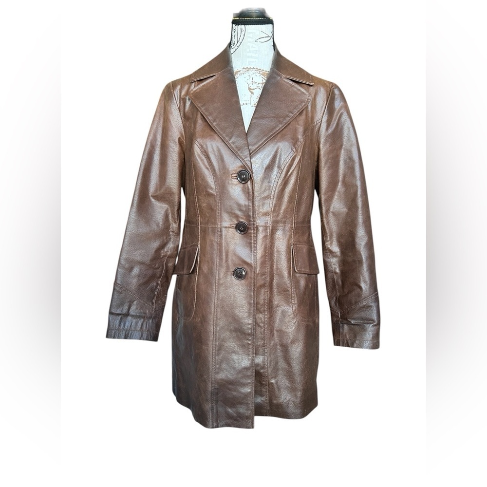 a.n.a brown leather retro style slim cut jacket size small great condition